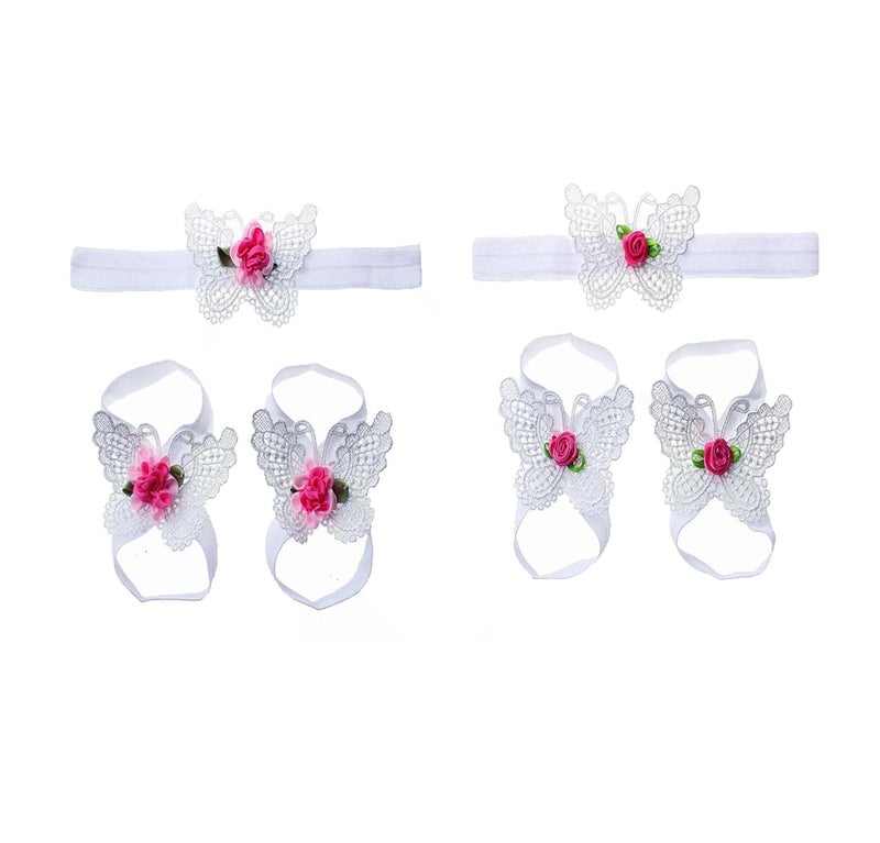 Ldcx Baby girls infant crochet butterfly headbands and knitted flower barefoot sandals.(BBFJ3) (2 pcs White) - Image 1